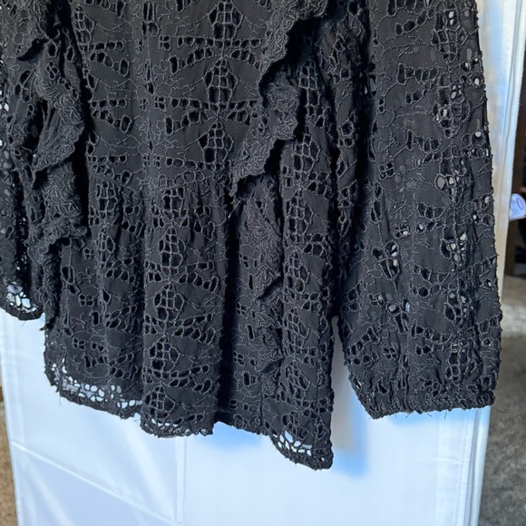 Anthropologie Clementine Blouse in black eyelet and ruffle details Size 0 - Picture 4 of 9